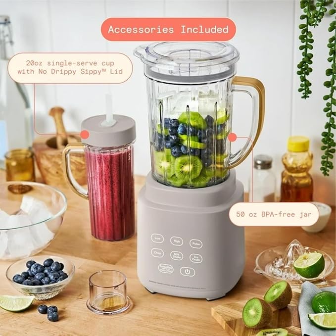 PowerExact Blender 700W with PrecisionSense Auto-Adjust Dual Jar System 4 Preset Programs Dishwasher Safe Parts (Porcini Taupe)