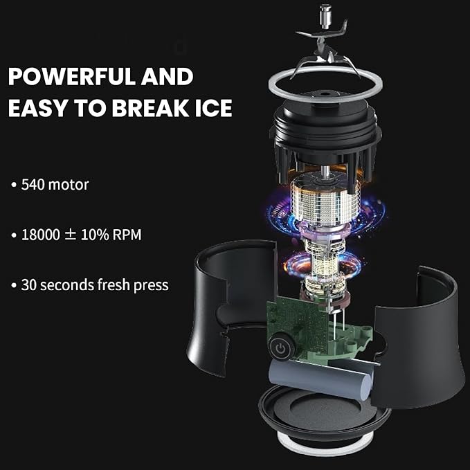 Portable Blender 600ml Cup 18000RPM Speed USB Rechargeable Mini Juicer Cup Electric Fruit Mixer for Travel Black Stainless Steel Blades