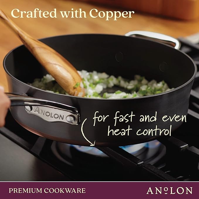 Anolon 83878 Nouvelle Copper Luxe Hard Anodized Nonstick Dutch Oven/Stockpot/Saucepan with Stainless Steel Lid/Induction Suitable/Dishwasher Safe - 4 Quart Onyx Black