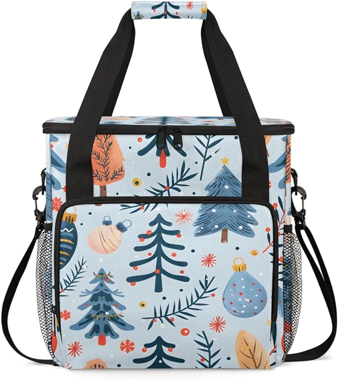 Christmas Festivals Coffee Maker Carrying Bag Cartoon Tree Travel Storage Bag Compatible with K-Mini or K-Mini Plus Single Serve Coffee Brewer Carrying Case with Multiple Pockets &amp Shoulder Stra