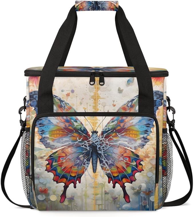 Dreamy Butterfly Coffee Maker Carrying Bag Oil Painting Butterfly Travel Storage Bag Compatible with K-Mini or K-Mini Plus Single Serve Coffee Brewer Carrying Case with Pockets &amp Shoulder Strap