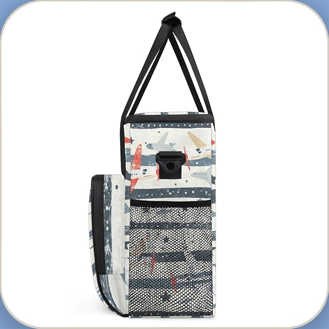 Cute Airplane Coffee Maker Carring Bag Large Insulated Storage Organizer Case Tote Bags with Shoulder Strap for Travel Work Picnic
