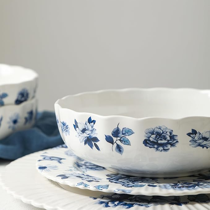 Stone Lain Fiore 24-Piece Dinnerware Set New Bone China Blue