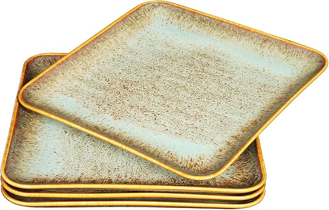 Ceramic Dinner Plates Dish SetSet of 4for Lunch snacks -Microwave Oven &amp Dishwasher SafeScratch ResistantDinnerware Kitchen Porcelain Serving Dishes9 inch Square