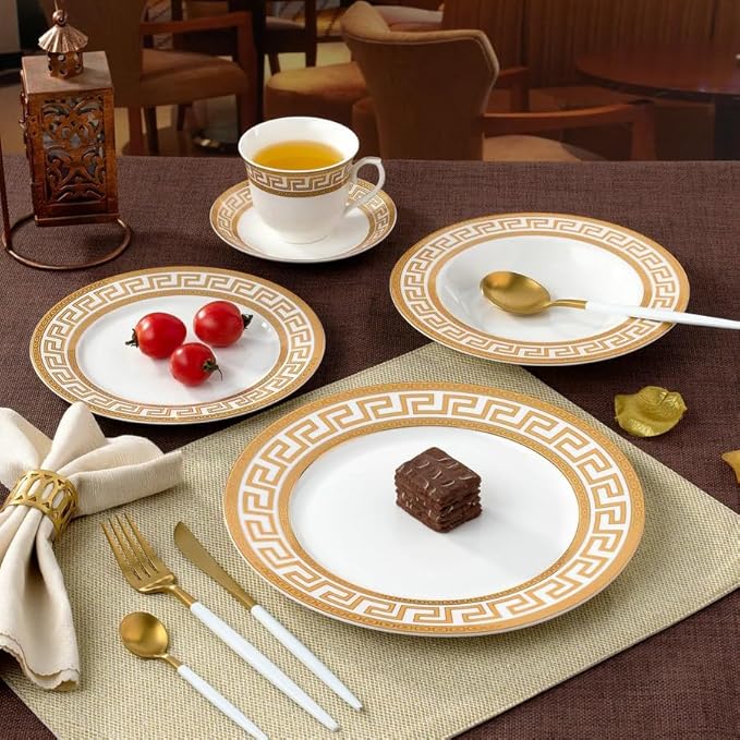 GP1347-20G 20 PCs Fine Porcelain Dinnerware Set Tableware Set with Antique Greek Pattern Set for 4