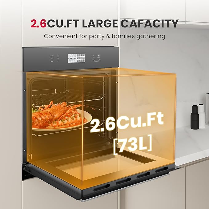 24 Inch Electric Wall Oven ETL Certified GASLAND 2.6 Cu.ft Built-in Single Wall Oven 12 Cooking Functions 3D Heating Convection Oven with Rotisserie Touch Control Safety Lock Black