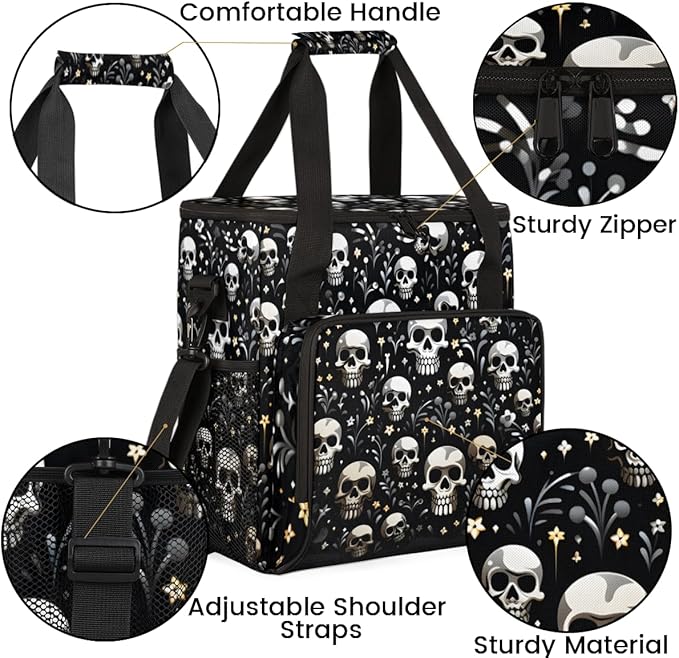 Floral Skull Coffee Maker Carrying Bag Portable Travel Storage Tote Bag Compatible with K-Mini or K-Mini Plus Single Serve Coffee Brewer Carrying Case with Multiple Pockets &amp Shoulder Strap