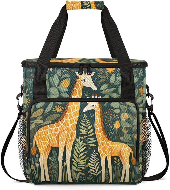 Forest Giraffe Coffee Maker Carrying Bag Retro Giraffe Travel Storage Bag Compatible with K-Mini or K-Mini Plus Single Serve Coffee Brewer Carrying Case with Multiple Pockets &amp Shoulder Strap