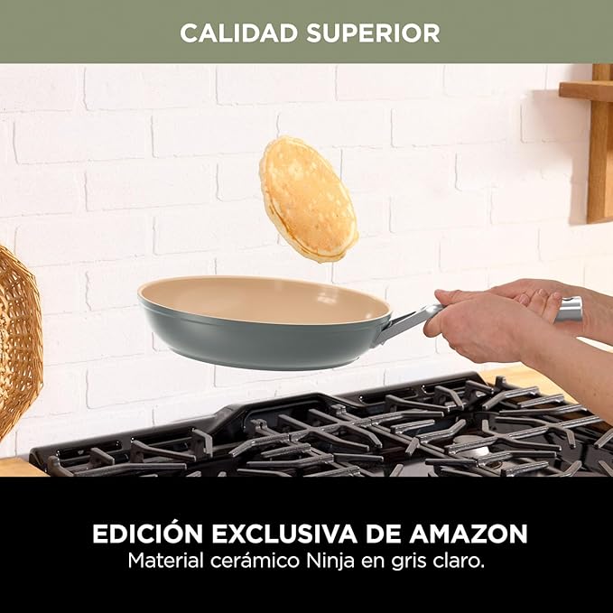 Ninja Extended Life 5-Piece Ceramic Cookware Set (20 &amp 24cm Frying Pans + 16 18 &amp 20cm Saucepans &amp Lids) Non-Stick (No PFAs PFOAs Lead or Cadmium) Oven Safe 285°C Terracotta/Grey CW