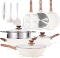 Nonstick Pots and Pans Set 17 Pcs Kitchen Cookware Set with Stay-Cool Handles - Induction Compatible White Nonstick Coating