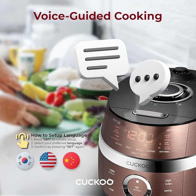 Cuckoo CRP-JHSR0609F Multifunctional and Programmable Electric Induction Heating Pressure Rice Cooker 3-Language Voice Navigation Intelligent Cooking Algorithm - 6 Cups Made in Korea Brown