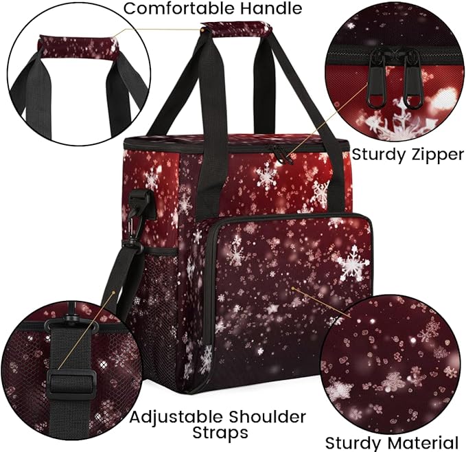 Xmas Snowflakes Coffee Maker Carrying Bag Mystical Snowflakes Travel Storage Bag Compatible with K-Mini or K-Mini Plus Single Serve Coffee Brewer Carrying Case with Multiple Pockets &amp Shoulder S
