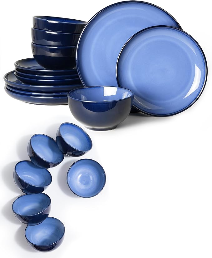 12 Piece Dinnerware Set Includes 6 Piece Cereal Bowl Set Combo Light Blue