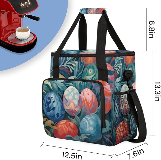 Easter Egg Coffee Maker Carrying Bag Oil Painting Floral Travel Storage Bag Compatible with K-Mini or K-Mini Plus Single Serve Coffee Brewer Carrying Case with Multiple Pockets &amp Shoulder Strap