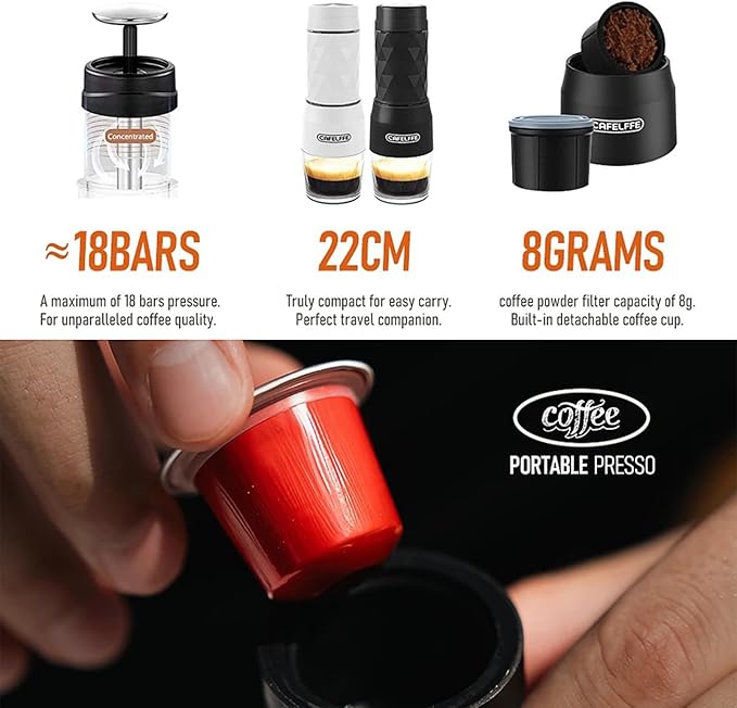 3-in-1 Portable Manual Espresso Coffee Machine 18Bar Cold and Hot Brew Mini Coffee Maker with Milk Foam Press Lever 120ml Cup Work with DG/NES Capsule and Ground Coffee