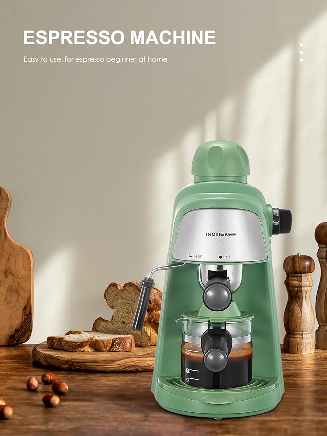 Espresso Machine 3.5Bar Espresso and Cappuccino Machine with Preheating Function 4 Cup Coffee Maker with Milk Frothing Function and Steam Wand (Green) CM6810