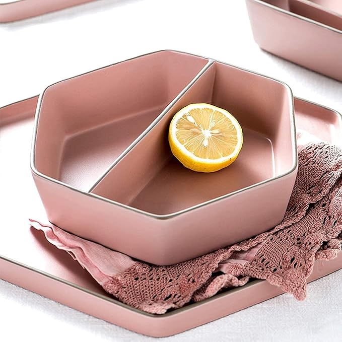 Porcelain Dinnerware Sets Plates and Bowls Sets Ceramics Dinner Sets 22 Pieces Pink Porcelain Dinnerware Set | Nordic Style Cereal Bowl and Steak Plate for Wedding Gift