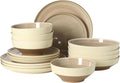 Gibson Elite Octavia Place 16 Piece Stoneware Dinnerware Set Service for 4 Coupe Modern Plates &amp Bowls Reactive Glaze Finish Taupe Microwave &amp Dishwasher Safe