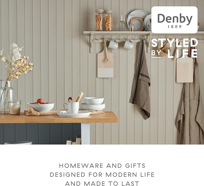 Denby - Elements Stone White Dinner Set For 4-12 Piece Ceramic Tableware Set - Dishwasher Microwave Safe Crockery Set - 4 x Dinner Plates 4 x Medium Plates 4 x Cereal Bowls
