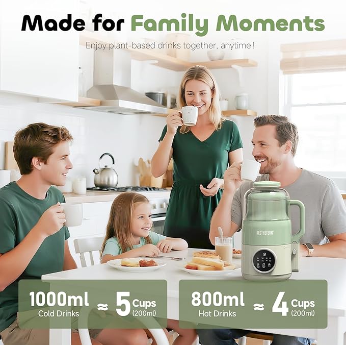 Nut Milk Maker Machine Soy Milk &amp Oat Milk Maker with 8 Presets High-Speed Blender Auto-Clean Delay Start 33oz Almond Milk Maker for Plant-Based &amp Dairy-Free Beverages Green