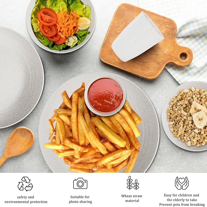 Premium Wheat Straw Dinnerware Sets for 4 Microwave Safe Plates and Bowls Sets 16-PieceUnbreakable and Lightweight Dinner Plates for KitchenPicnic and PartyPlates SetCups Set(White)