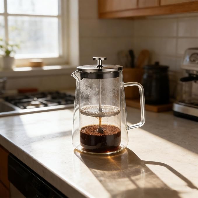 Glass French Presses Coffee Maker Heat Resistant Borosilicate Glass Caffettiera with Stainless Steel Filter Cold Brew Cafeteras Teapot for Home Office