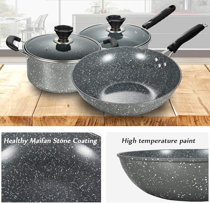 Pots and Pans Set 3pcs Non Stick Cookware Sets Wok Soup Pot with Lid Frying Pan for All Stoves Cooking Pot Kitchen Cooking Set