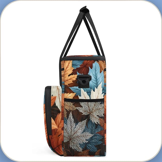 Falling Maple Leaves Coffee Maker Travel Bag for Keurig K-Mini/K-Mini Plus Insulated Waterproof Tote with Pockets for K-Cup Portable Single-Serve Brewer Case