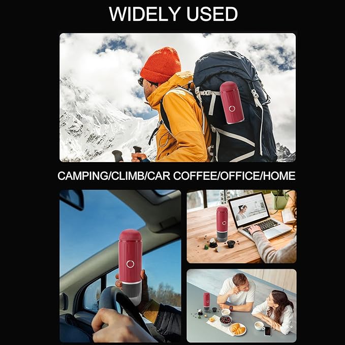 Portable Electric Espresso Machine Self-Heating Automatic Extraction 80ml Mini Coffee Maker for Camping/Travel/RV/Hiking/OfficeUSB-C &amp Car Charger(Black)(Red)