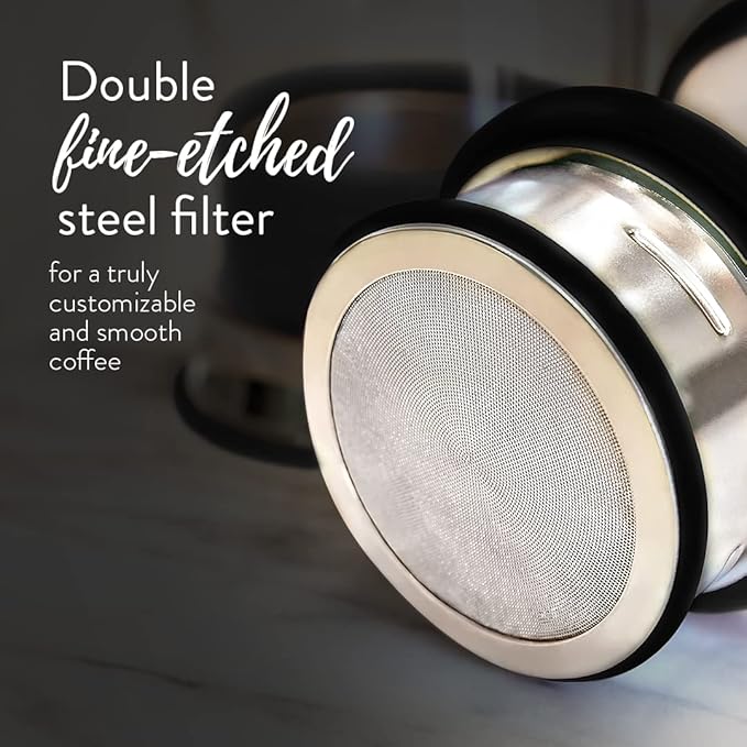 Simpli Press French Press Coffee &amp Tea Maker - Easy Cleanup &amp Customizable Smooth Coffee - Patented - Plastic-Free Premium Stainless Steel 34 oz - Black Color
