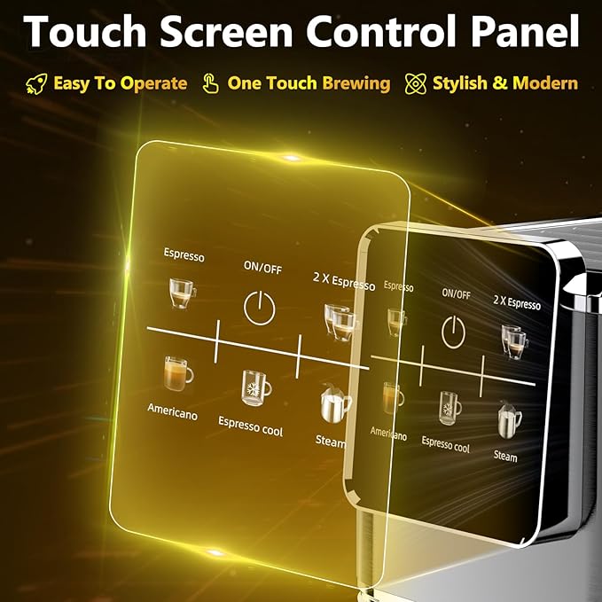 Espresso Machine 20 BarTouch Screen Espresso Maker with Steam Milk FrotherCompact Stainless Steel Coffee Machine for Cappuccino Latte Americano Espresso CoolGift for Coffee LoversBlack