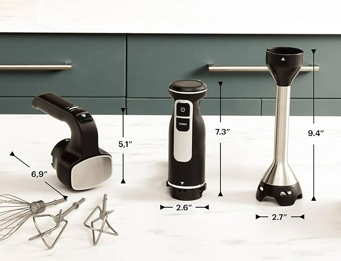 Black Hand Blender and Hand Mixer Combo with Whisk and Beaters Power Mixer System