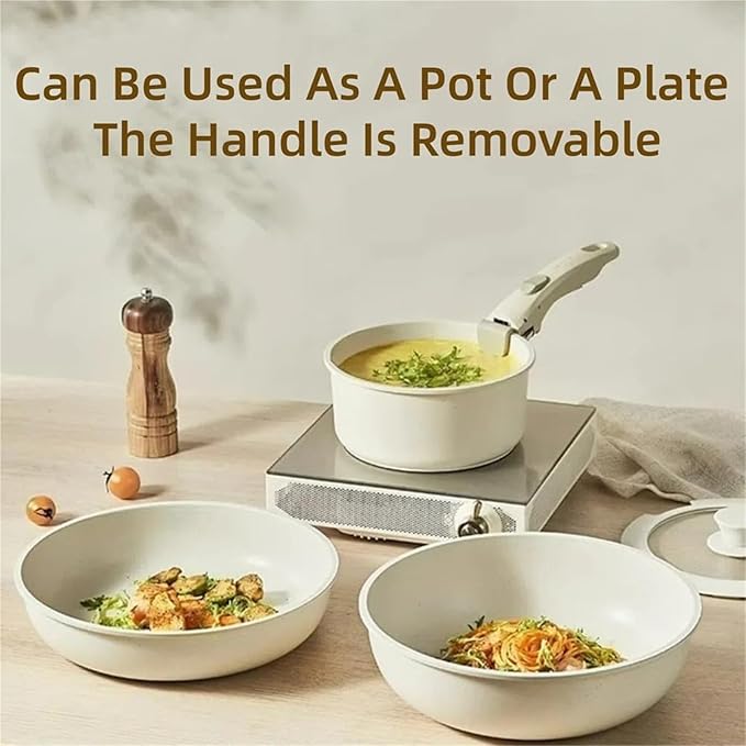 cookware set 15PCS/Set Granite Pots And Pans Set Non Stick Cookware With Removable Handle Induction RV Kitchen With With Glass Lid