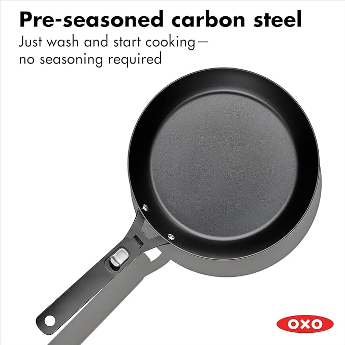 OXO Outdoor Pre-Seasoned Carbon Steel 10 Frying Pan Skillet Detachable Handle for Easy Storage Indoor Use Nonstick with Use Induction SuitableOven &amp Broiler SafeBrowning GrillSearSauteB