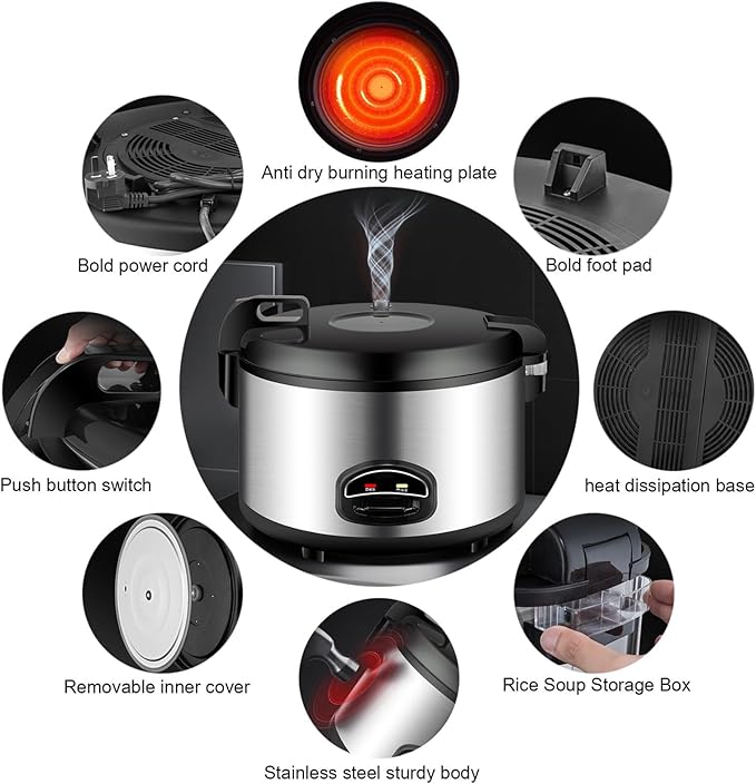 Large Capacity Commercial Rice Cooker &amp Warmer with Nonstick Inner Pot/Stainless Steel Exterior/One-Touch Operation/Auto Keep Warm Rice Cooker18L-2200W18L-2200W