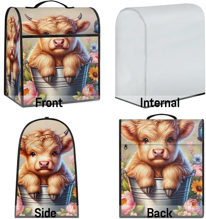 Kitchen Aid Mixer Cover Animal Cow Stand Mixer Cover Compatible with 6-8 Quarts Stand Mixers Dust Covers with Zipper Pocket Foldable Washable Kitchen Aid Organizer Bag