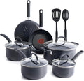 T-fal Ultimate Hard Anodized Nonstick Cookware Set 12 Piece Oven Broiler Safe 400F Lid Safe 350F Kitchen Cooking Set w/Fry Pans Saucepans Dutch Oven Pots and Pans Dishwasher Safe Black