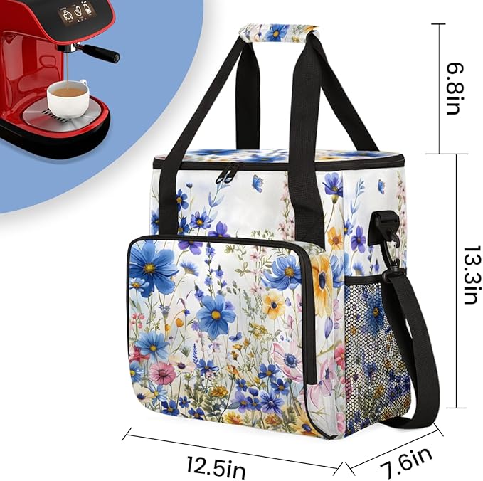 Luminous Flowers Coffee Maker Carrying Bag Portable Travel Storage Tote Bag Compatible with K-Mini or K-Mini Plus Single Serve Coffee Brewer Carrying Case with Multiple Pockets &amp Shoulder Strap