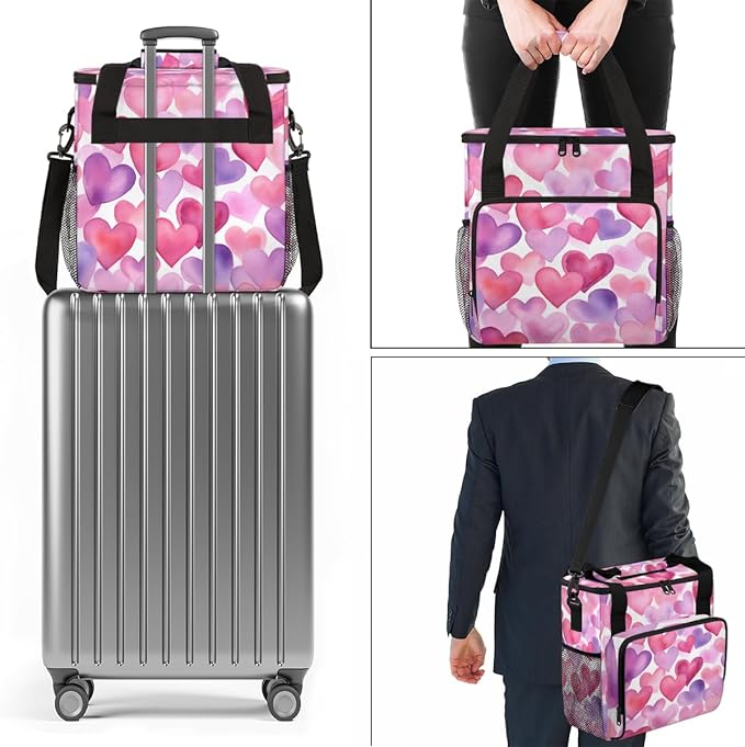 Pink Blue Heart Coffee Maker Carrying Bag Portable Travel Storage Tote Bag Compatible with K-Mini or K-Mini Plus Single Serve Coffee Brewer Carrying Case with Multiple Pockets &amp Shoulder Strap