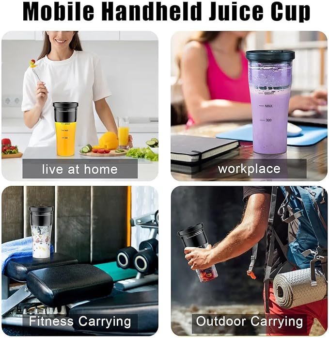 Portable Blender Cup with 6 Blades 4000mAh Battery 600ml Juice Compatible with 40oz Cups for Travel Gym Home