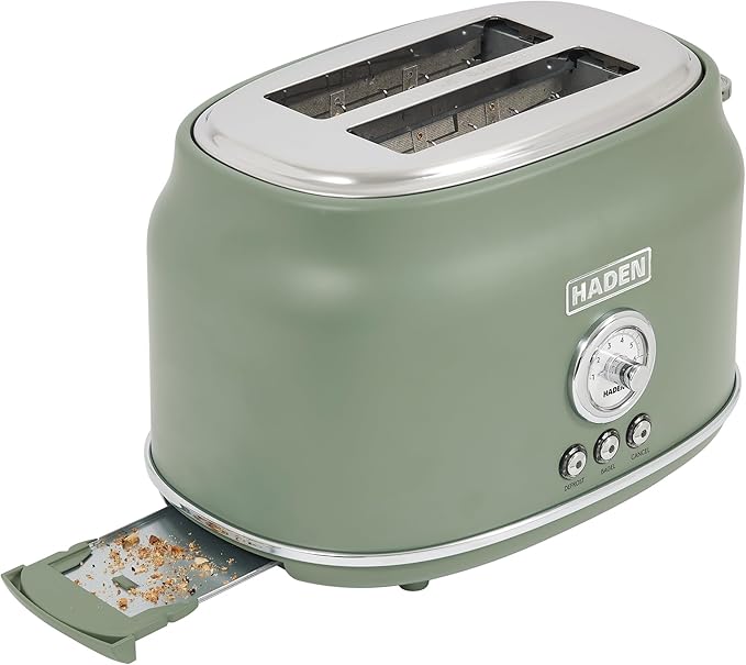 Haden Dorset 2 Slice Wide Slot Stainless Steel Toaster with Adjustable Browning Control &amp Non Slip Feet Cedar Green &amp Chrome