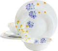 Unknown1 12 Piece Tempered Opal Glass Dinnerware Set Multi Color Floral Traditional Round Dishwasher Safe