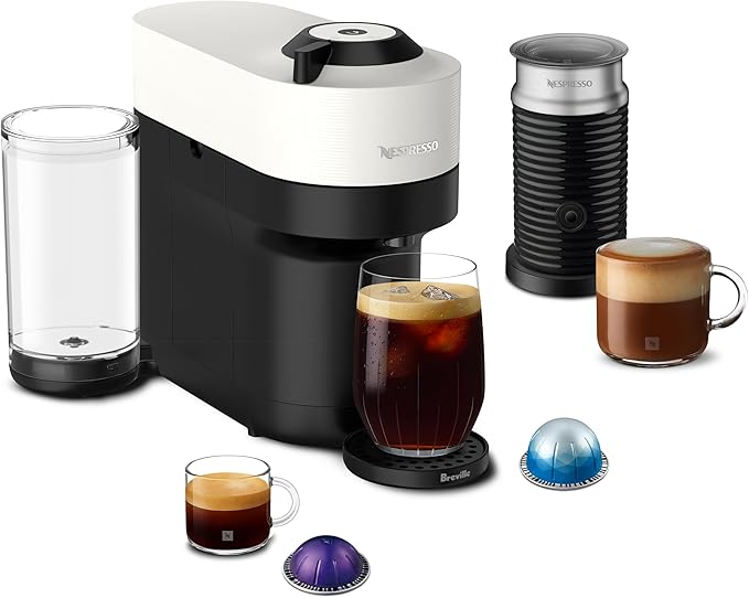 Nespresso Vertuo Pop+ Coffee and Espresso Maker by Breville with Milk Frother Coconut White