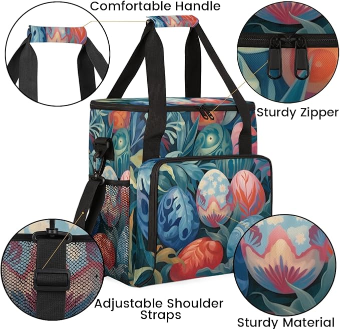 Easter Egg Coffee Maker Carrying Bag Oil Painting Floral Travel Storage Bag Compatible with K-Mini or K-Mini Plus Single Serve Coffee Brewer Carrying Case with Multiple Pockets &amp Shoulder Strap