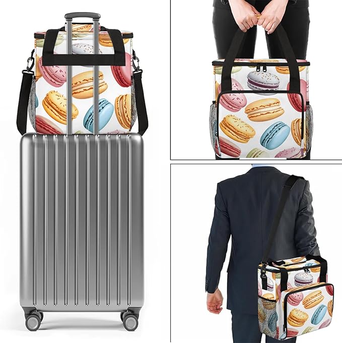French Macarons Coffee Maker Travel Bag Colorful Insulated Grocery Bag Travel Picnic Leakproof Cooler Bags With Shoulder Strap