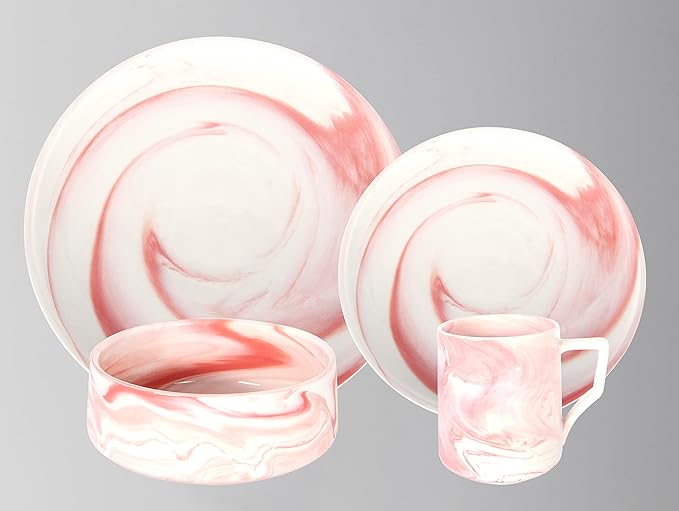 Fine China Artisan Marbled16pc Dinner Set Pink