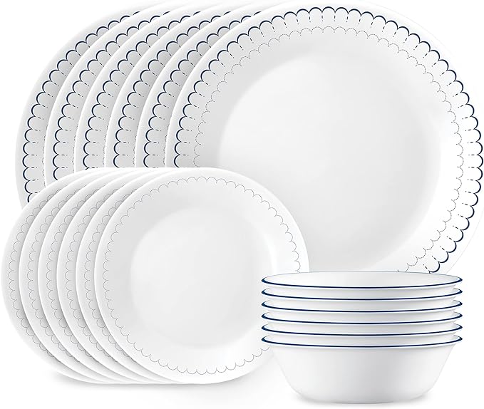 Corelle 18-Piece Dinnerware Set Service for 6 Lightweight Round Plates and Bowls Set Vitrelle Triple Layer Glass Chip Resistant Microwave and Dishwasher Safe Caspian