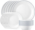 Corelle 18-Piece Dinnerware Set Service for 6 Lightweight Round Plates and Bowls Set Vitrelle Triple Layer Glass Chip Resistant Microwave and Dishwasher Safe Caspian