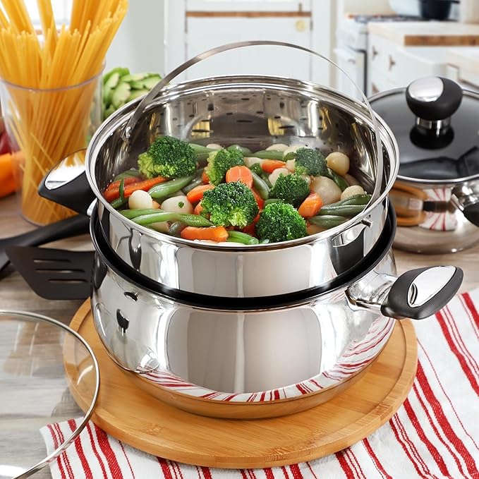 10 Piece Stainless Steel Belly-Shaped Cookware and Nonstick Utensil Set Dishwasher Safe Pots and Pans with Saute Pan Dutch Oven Saucepan and Kitchen Tools