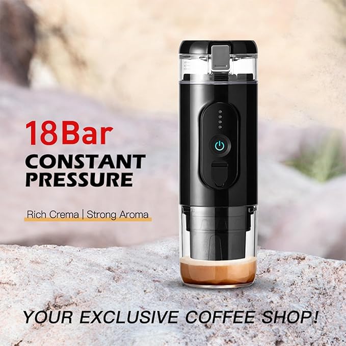 HURRISE Portable Electric Coffee Maker Travel Portable Espresso Machine 12V Car Coffee Maker Camp Coffee Maker for NS Capsules Hiking Office (Black)